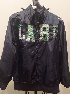 Men's Black Bomber Jacket with Green Appliqué Blac Label